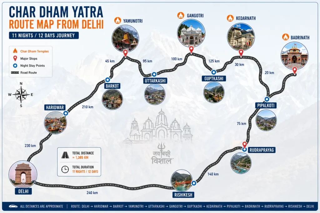 Char Dham Route from Delhi