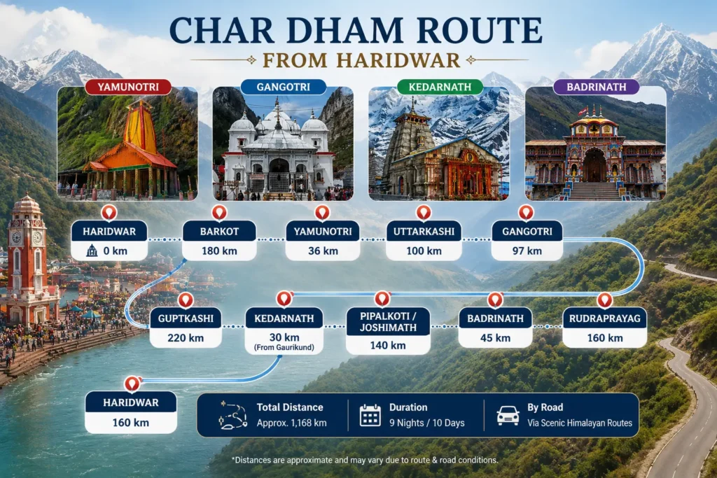 Char Dham Yatra Route From Haridwar To Yamunotri Gangotri Kedarnath And Badrinath