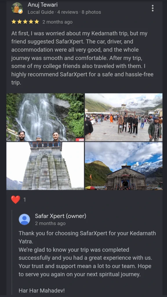 5-Star Google Review For Kedarnath Yatra From Delhi By A Happy Traveler