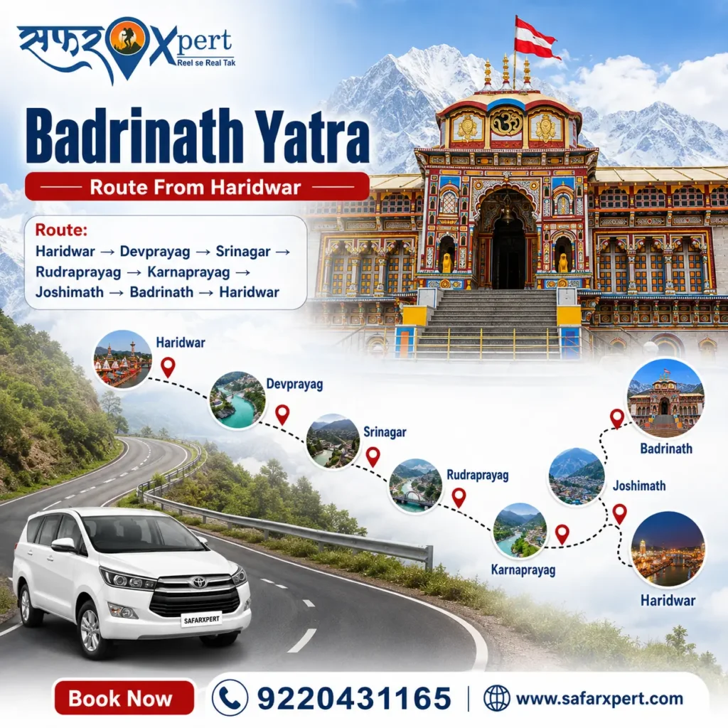 Badrinath Yatra route from Haridwar with taxi and temple