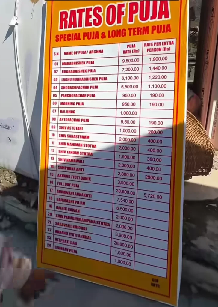 Kedarnath Temple Puja rates and special puja charges
