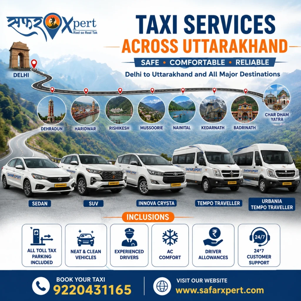 Taxi Services Across Uttarakhand With Sedan, SUV, Innova Crysta and Tempo Traveller by Safarxpert