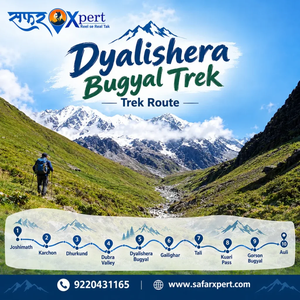 Dyalishera Trek route from Joshimath to Auli via Dyalishera Bugyal and Kuari Pass