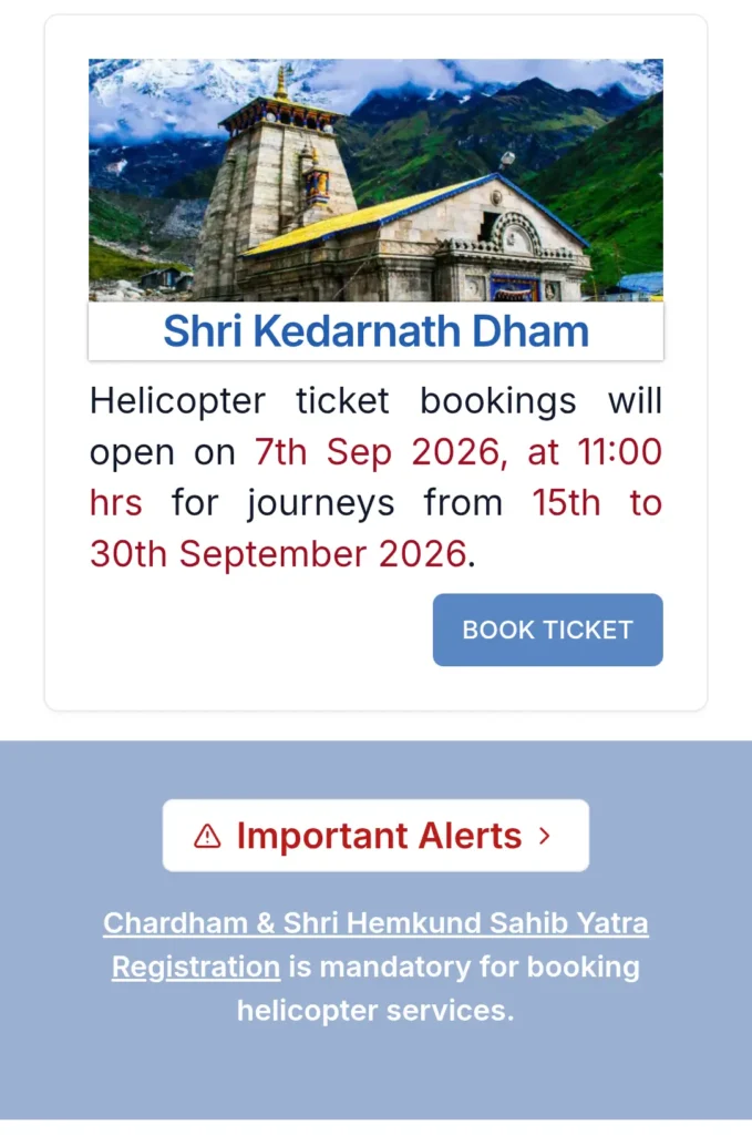 Kedarnath Helicopter Booking Dates for September 2026