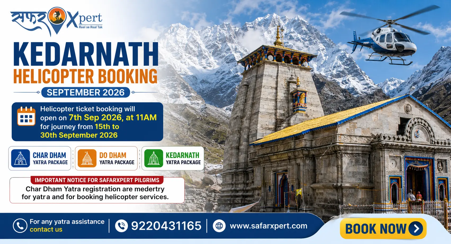 Kedarnath Helicopter Booking 2026 for September Yatra