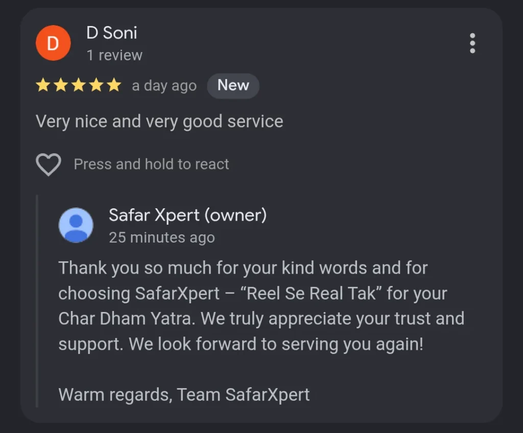 D. Soni sharing a Char Dham Yatra guest review about their travel experience with Safarxpert.