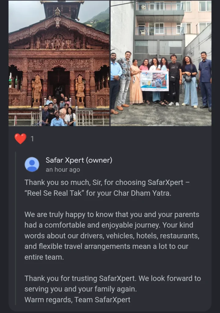 Char Dham Yatra family guests thanking Safarxpert for their memorable pilgrimage experience in Uttarakhand.